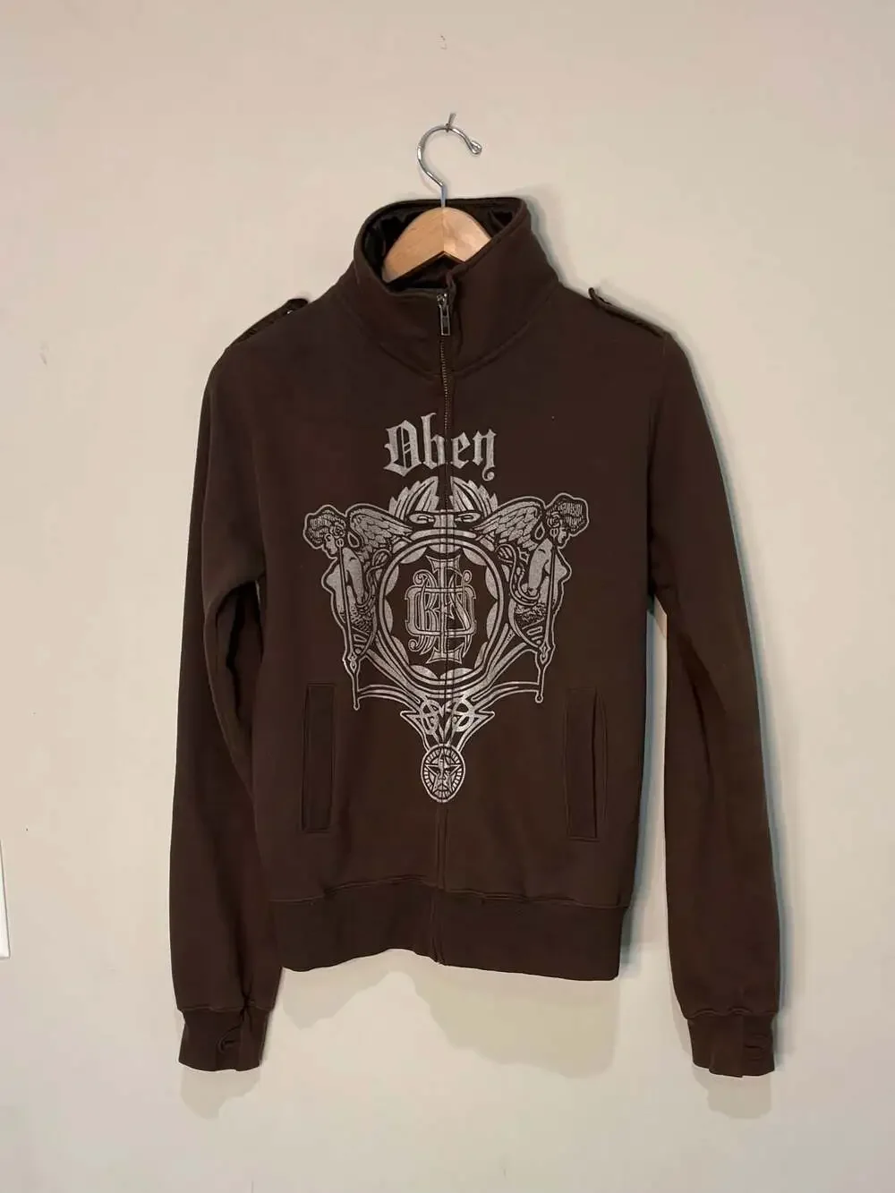 Obey Brown Graphic Zip-Up Mock Neck Jacket